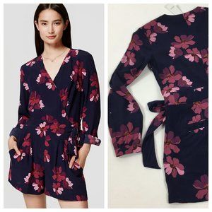 loft floral wrap romper navy purple tie dress jumpsuit 00